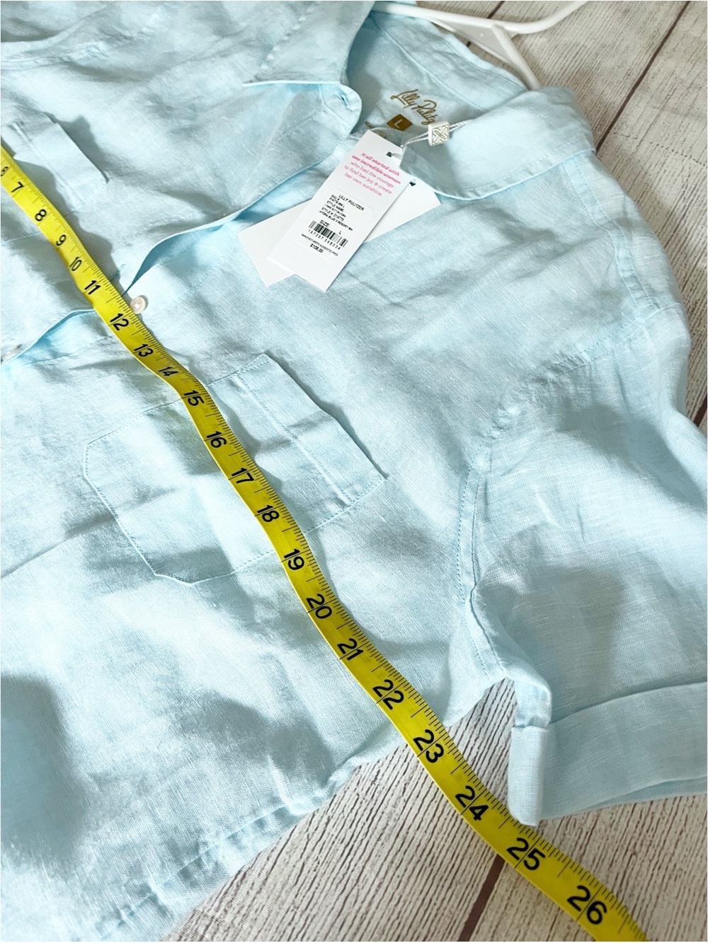 Lilly Pulitzer linen light blue button-down shirt, size L - Picture 8 of 9